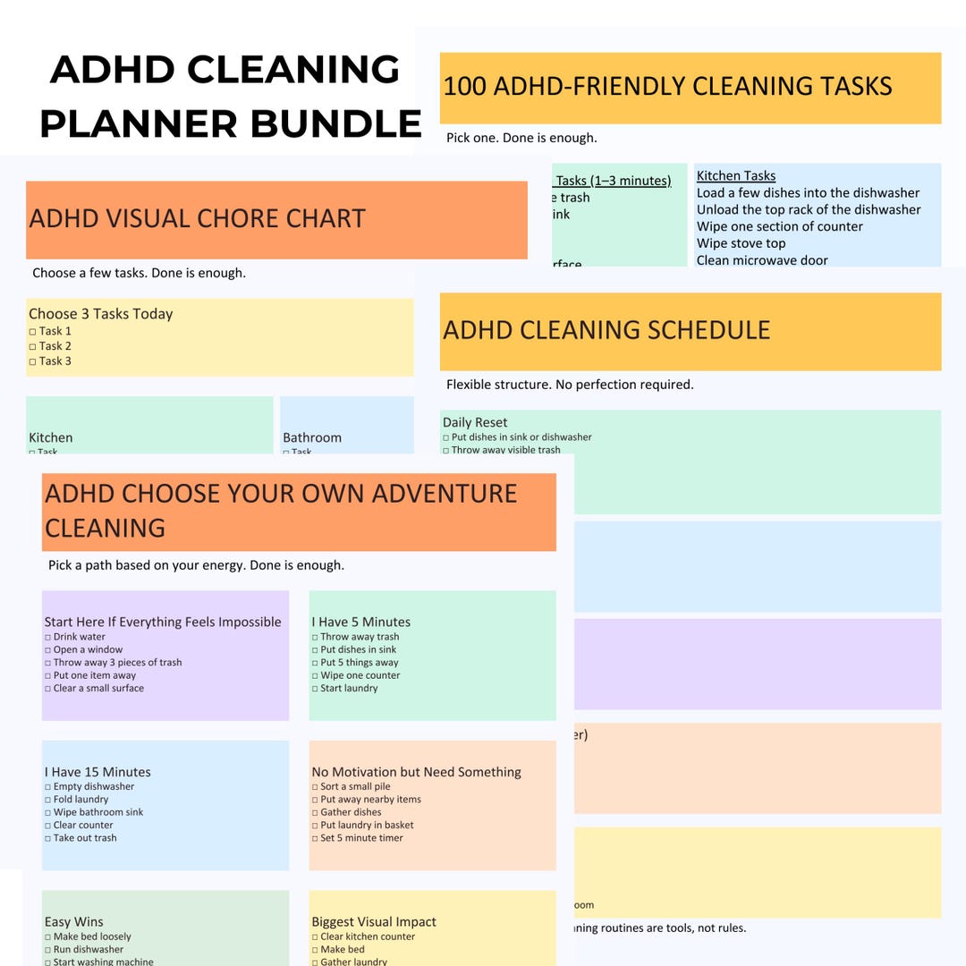 ADHD Cleaning Planner Bundle Printable | Choose Your Own Adventure ...