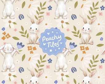 Baby Rabbit Seamless Pattern Cute Bunny Nursery Repeat Pattern Kids Floral Digital Paper File Girls Cottagecore Vintage Animal Pattern Print