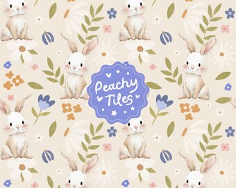 Baby Bunny Seamless Pattern Cute Rabbit Nursery Repeat Pattern Kids Floral Digital Paper File Girls Cottagecore Vintage Animal Pattern Print