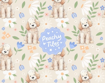 Poodle Seamless Pattern Puppy Pastel Floral Repeat Pattern Printable Nursery Cottagecore Dog Digital Paper For Kids Fabric Pastel Baby Decor