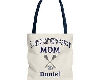 Personalized Lacrosse Mom Tote Bag, Custom Printed Player Name & Number Canvas Tote,  Lax Mama Game Day Bag Gift, Everyday Use