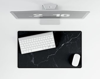 Black Marble Desk Mat, Elegant White Vein Extended Mouse Pad, Minimalist Office Decor, Aesthetic Gaming Pad & Desktop Protector