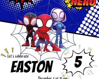 Spidey and Friends Birthday Invitation | Superhero Party (Digital Download)