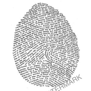 May include: Monochrome artwork in a diamond shape, densely packed with religious text. Key phrases include "Alpha and Omega" and "Jehovah." The image also has a watermark.