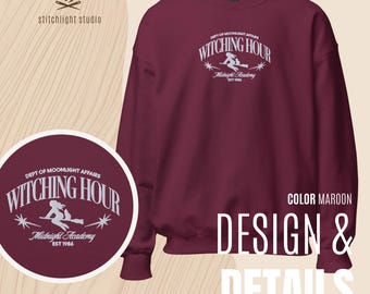 Witching Hour Embroidered Sweatshirt | Halloween Fall Dark Academia Style Apparel