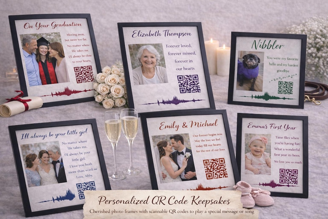QR Code Photo Print - Voice Memorial Gift, Soundwave Art QR Code ...
