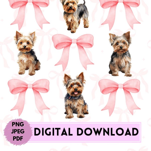 Coquette Pink Bows & Yorkie Dog Digital Download Pdf Png Jpeg, Yorkie Lover Gifts, Create Your Own Shirt, Yorkie Rescue, Yorkie Mama, Puppy