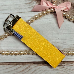 Yellow Faux Leather Glitter Wristlet KeyChain, Mama Wallet Purse Accessory Birthday Gift, Key Holder, Key Fob, Keychain, Chic*Ships in 24