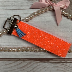 Neon Orange Glitter Collection Key Fob Wristlet KeyChain, Mama Wallet Purse Accessory Birthday Gift  Chic Sparkle  *Ships in 24 hours!