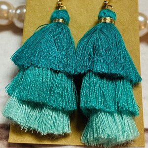 Bohemian Tiered Tassel Drop Earrings Multiple Colors, Mama Earrings, String Earrings, Mother's Day, Brunch Day, Ombre Colored Rainbow String