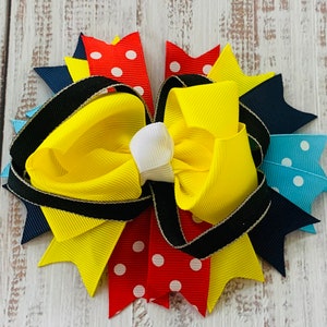 Red, Black & Yellow Hair Bow with Polka Dots, Back to School Bow, Girls Toddler, Picture Perfect Ready, VPK, Ponytail, First Day of School