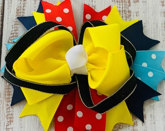 Lazo para el cabello rojo, negro y amarillo con lunares, lazo para la vuelta al cole, niñas pequeñas, lista para la foto, VPK, cola de caballo, primer día de clases