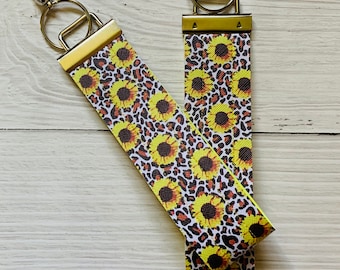 Sunflower Faux Leopard Wristlet, Teacher Appreciation, Christmas Gift, Print, Stocking Stuffer, Happy Flowers, Gift Present **Ships in 24