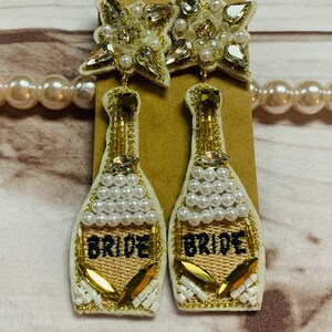 Bride Starburst Beaded Dangle Earrings, Engagement, Bachelorette Party, Bridal Shower I Do, Celebrate Gift Present, Bride To Be Post Earring