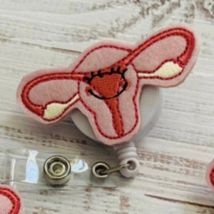 Embroidery Gynecology Uterus Badge Reel Clip, Lady Parts ID Holder Clip with Retractable Clip, Nurse Tech, Funny Badge Reel, Nursing Student