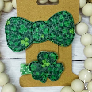Laço bordado de St. Patrick&#39;s Day com presilha de fita de trevo de feltro combinando, laços de cabelo para irmãos, acessórios de cabelo à prova de beliscões, St. Paddy&#39;s