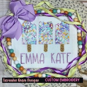 Popsicle Applique Embroidered Shirt w/ Personalization, Summer Time Shirt, Applique Kids Shirt, Birthday Shirt, Back to School Ice Cream