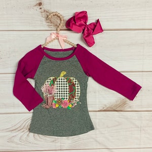 Roze roos geruit pompoenshirt met lange mouwen, meisjes peuters herfstkleding, bloemenpompoenen, regenbogen, herfstbladeren, bordeauxrode bloemen herfst