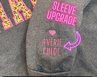 Embroidered Sleeve Upgrade for Long Sleeve Sweaters Customized Kids or Grandkids Names with Filled in Stitched Heart UP to 4 Names Included