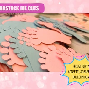 Cartulina Troquelada Pies de Bebé 2" 100 Piezas para Confeti de Mesa de Baby Shower, Juegos y Decoraciones de Zapatero para Bebé Sorpresa de Niño o Niña Rosa y Azul