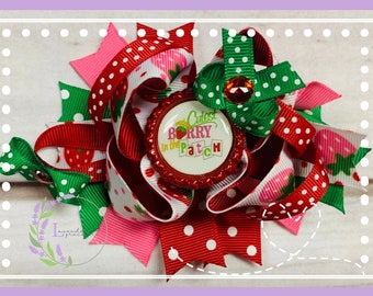 Strawberry Cutie Hair Bow, Girl Toddler Strawberry Festival, Berry Sweet, Red Green Pink, Polka Dot, Sweetest Fruit, Polka Dot Gossamer
