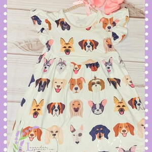 Milk Silk Playful Puppy Dogs Flutter Dress, Girls Toddler Rescue Dog, Puppies, Friendly K9s, Beagle, German Shepard, Dachshund *Ships in 24