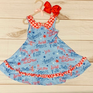Milk Silk Land That I Love 4th of July Twirl Dress, Girls Toddler, Home of the Brave, Independence Day, Red White Blue, USA Ruffled Twirl