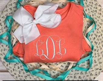 Embroidered Monogrammed or Name Ruffle Dress, Back to School Initials Embroidery, Birthday Apparel, Fancy Vine Font Personalized Dress Girls
