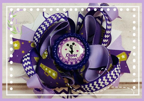 CHEER HAIR BOW EMBROIDERED WITH CUSTOM INITIALS AND MEGAPHONE 
