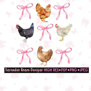 Laços de Coquete e Variedade de Frango Download Digital Pdf Png Jpeg, Fazendeiro de Frango, Rebanho de Frango, Presente de Fazenda de Frango, Raça de Compilação de Frango