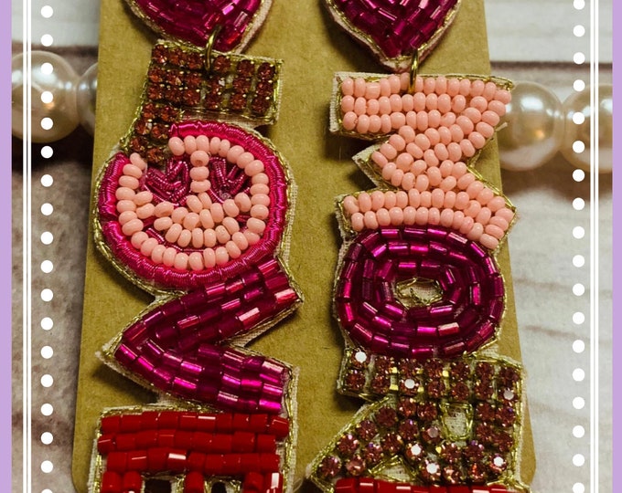 Valentine Earrings, Conversation Heart Beaded Earrings, Heart Earrings