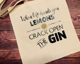 Lemon & Gin Reusable Grocery Tote Bag, Alcohol Humor, Recycle Bag, Grocery Shopping, Wine Bag, Reusable Grocery Bag  **Ships in 24 hours!