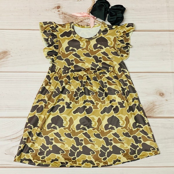 Milk Silk Camouflage Flutter Dress, Girls Toddler Military Daughter, My Dad is My Hero, Daddy's Girl, Father's Day Welcome Home *Ships in 24