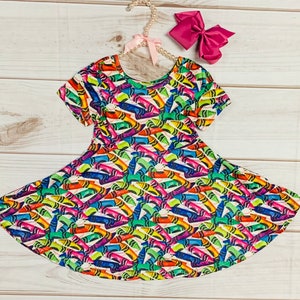 Milk Silk Colorful Crayon Twirl Dress, Back to School, Rainbow Crayons, Elementary, Preschool Girls *Ships in 24 hours Comfortable and Soft