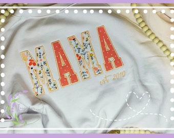 Embroidered MAMA Applique Sweatshirt Keepsake, Mother's Day Gift, Birthday Present Baby Clothing Applique Sweater for Mom's Grandmother Nana