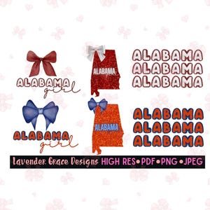 Alabama Coquette Glitter Digital Download 6 Images Pdf Png Jpeg, Letras De Burbujas, Chica De Alabama, Orgullo De Alabama, Crea Tu Propio DTF, Imprimible