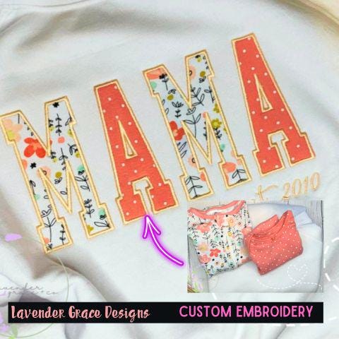 Embroidered MAMA Applique Sweatshirt Keepsake, Mother's Day Gift, Birthday Baby Clothing Sweater for Mom's Baby Blanket, Hospital Blanket