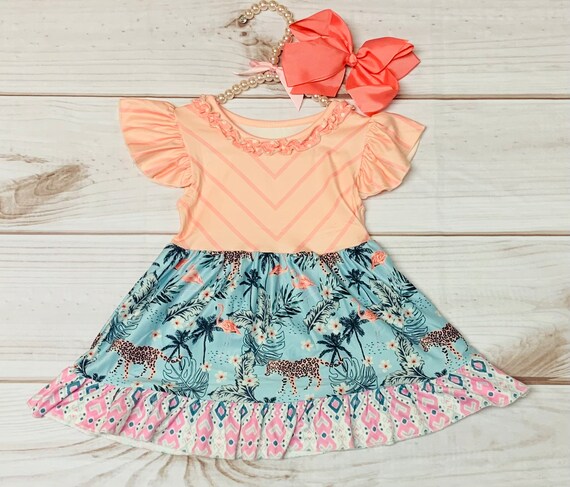 blue flamingo dress Nova Flamingos Dress for Female, Blue Pink, 95% Cotton, 5% Spandex