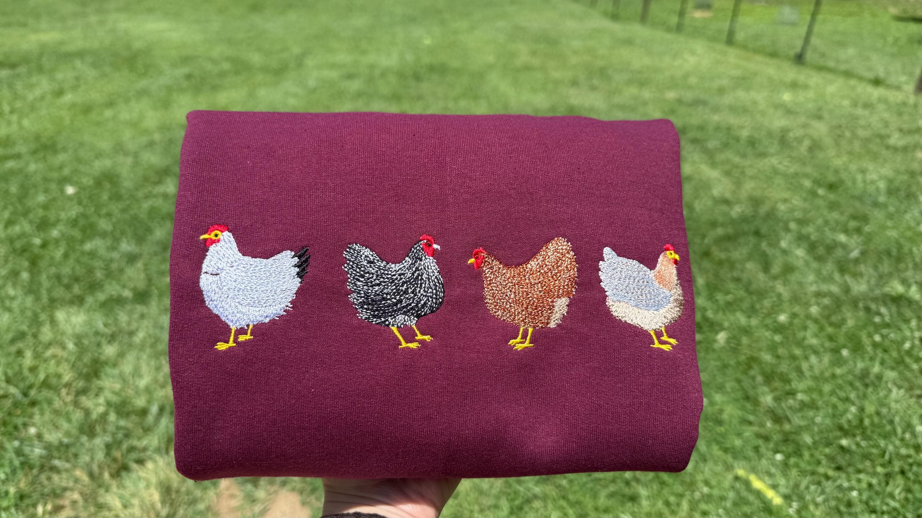 Embroidered Country Chicken Sweater or Shirt Farmer Girl Chicken Lover Gift Embroidered Hens Easter Egger Barred Rock Brahma Americauna