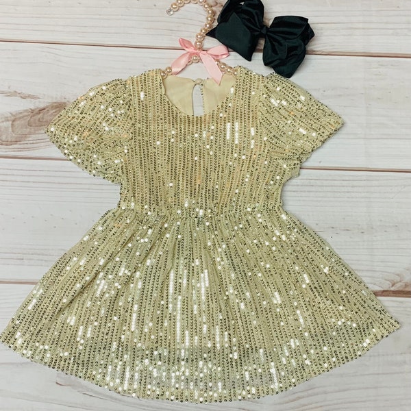 Champagne Colored Sequin Girls Toddler Dress, Graduation, New Years, Birthday Party, Daddy Daughter Dance, Sequin Dress, Gold *Ships in 24