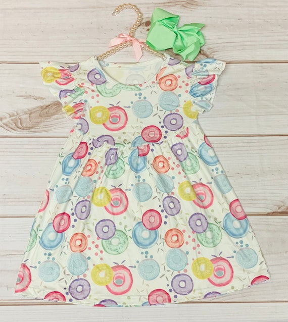 Milk Silk Pastel Donuts Flutter Sleeve Dress, Girls Toddler Milk Silk Pastel Donuts Flutter Sleeve Dress, Girls Toddler