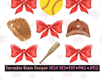Coquette Bows & Softball Theme Digital Download Png Jpeg Pdf, Softball Girls, Girls Who play Sports, Batter Up, Homerun Girl, Little Sister