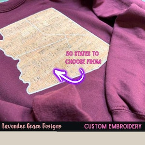 Embroidered Faux Cork Quilted Patchwork Your Choice of State Shirt or Sweater Hometown Feels Mama Contemporary Look Custom X-Large Pattern