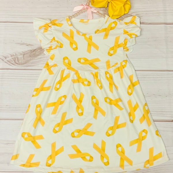 Milk Silk Fight Pediatric Cancer Dress, Girls Toddler Cancer Support, Yellow Ribbon Dress, Pediatric Cancer Dress, Cancer Free *Ships in 24