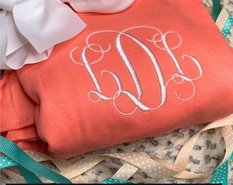 Embroidered Monogrammed or Name Ruffle Dress, Back to School Initials Embroidery, Birthday Apparel, Fancy Vine Font Personalized Dress Girls