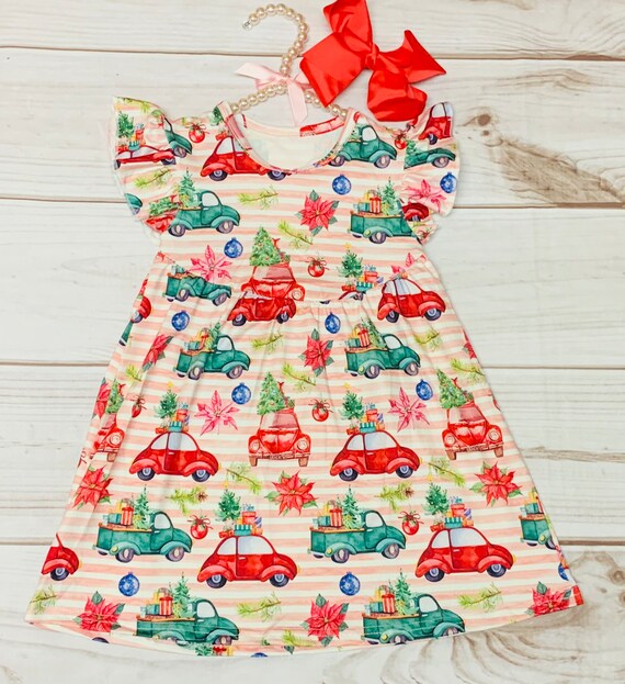 christmas dress pickup today Milk Silk Christmas Tree Picking Flutter Sleeve Dress, Girls Toddler Red Holiday Car, Green Pickup Truck Christmas Tree Cutting, Red Green
