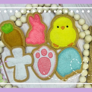 In The Hoop Easter Cookies Embroidery Digital Download 4x4 5x7, Pretend Play Felt Food, Easter Bunny Cookies, Basket Goodies, Toddler Play