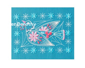Hand Embroidery Kit- COSMO Lecien, Alice Makabe : Dove with Flowers, Blue
