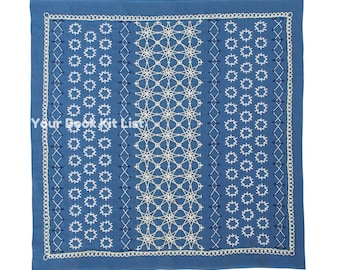Sashiko Kit - Japanse Hana-Fukin 'La boekettiere' Kasumisou, marineblauw