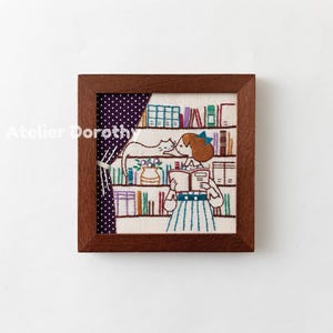 Lecien Cosmo Embroidery Kit - Living with Cats, Daily Series (THE BOOK SHELF 542104)